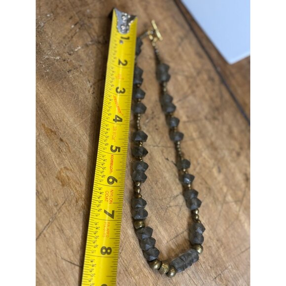 Vintage-Style Gray & Gold Beaded Necklace With Toggle Clasp 24-Inch Handmade Sta - Picture 5 of 9
